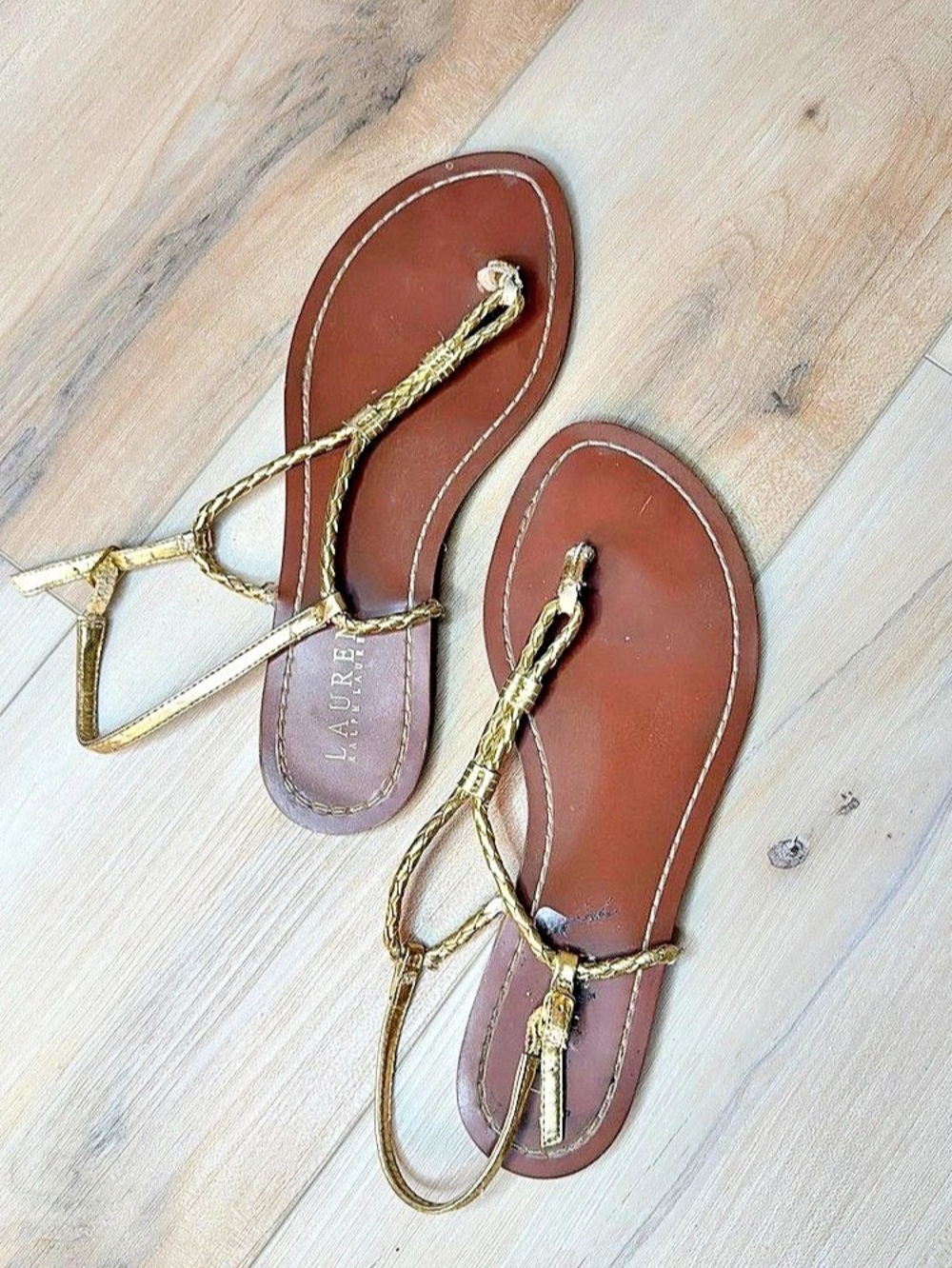 Ralph Lauren Gold-Tone Strappy Sandals US 8.5